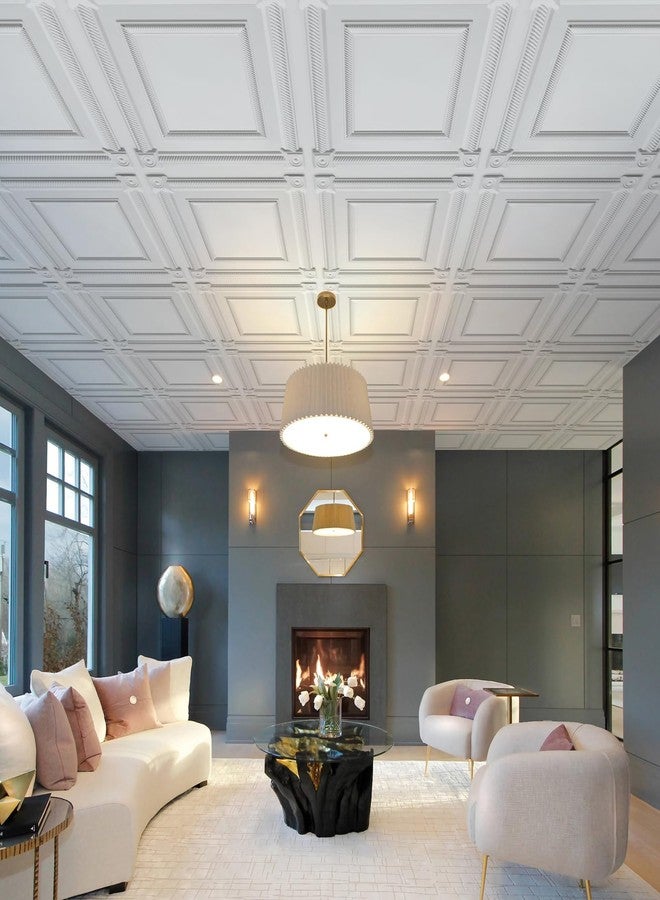 LEVOWAY 12-Pack PVC Drop Ceiling Tiles, 24 x 24in White 2'x2' Glue Up Ceiling Panel Cover 48 Sq.Ft - Image 4