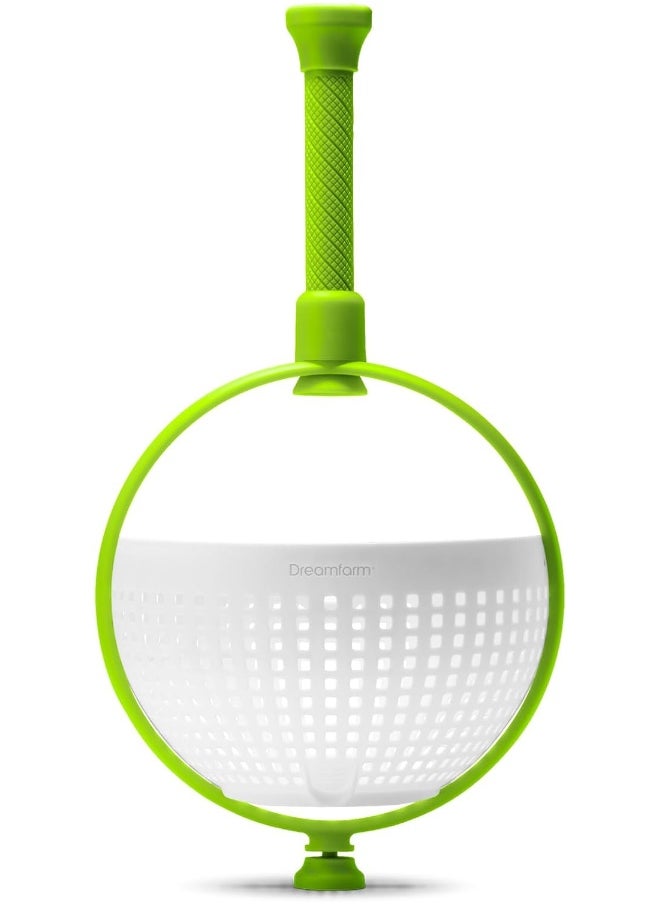 Dreamfarm - Spina | Easy To Use Salad Spinner | Non Scratch Nylon Spinning Colander | Lettuce Spinner | Colander With Collapsible Handle | White And Green - Image 1