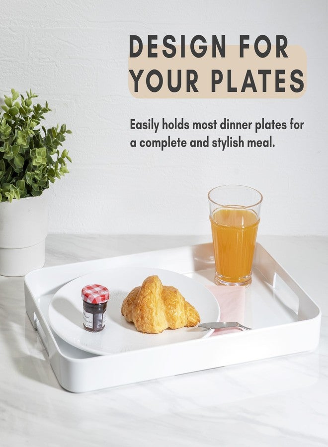 Bzyoo 11.5 x 16 Inch Large Rectangle Stackable Melamine Serving Tray with Handles - Minimalist Design, Multi-Purpose and Durable, BPA Free- Perfect for Kitchen, Dining, and Entertaining - White - Image 3