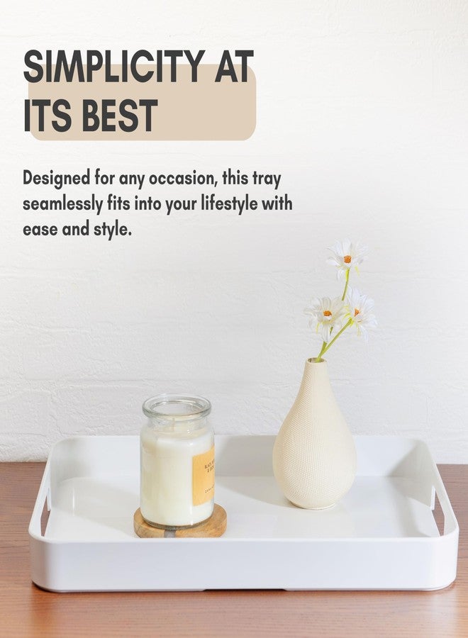 Bzyoo 11.5 x 16 Inch Large Rectangle Stackable Melamine Serving Tray with Handles - Minimalist Design, Multi-Purpose and Durable, BPA Free- Perfect for Kitchen, Dining, and Entertaining - White - Image 2