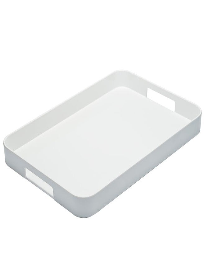 Bzyoo 11.5 x 16 Inch Large Rectangle Stackable Melamine Serving Tray with Handles - Minimalist Design, Multi-Purpose and Durable, BPA Free- Perfect for Kitchen, Dining, and Entertaining - White - Image 1