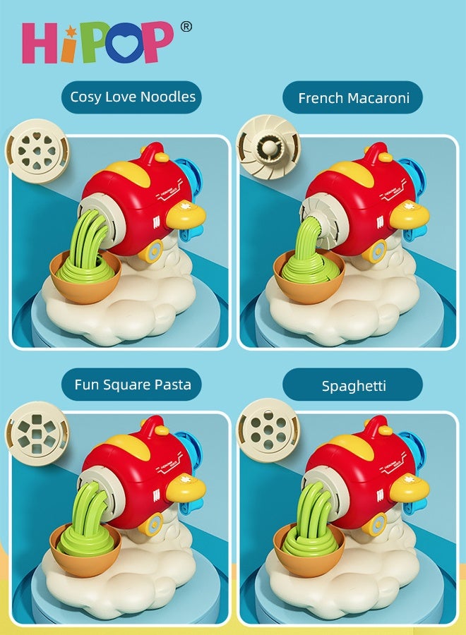 هيبوب مجموعة لعبة الطين للأطفال مكونة من 50 قطعة، آلة تشكيل الطين على شكل طائرة للأطفال الصغار، مجموعة صنع معكرونة الطين للبنين والبنات، هدية تمثيلية لحفلات أعياد الميلاد وعطلات نهاية الأسبوع للأطفال. - Image 5