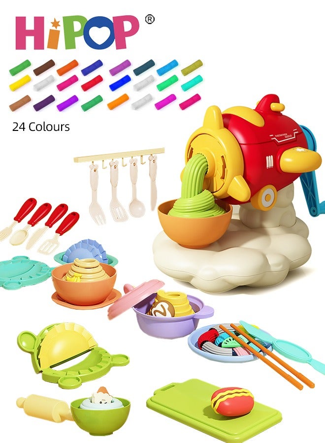 هيبوب مجموعة لعبة الطين للأطفال مكونة من 50 قطعة، آلة تشكيل الطين على شكل طائرة للأطفال الصغار، مجموعة صنع معكرونة الطين للبنين والبنات، هدية تمثيلية لحفلات أعياد الميلاد وعطلات نهاية الأسبوع للأطفال. - Image 1