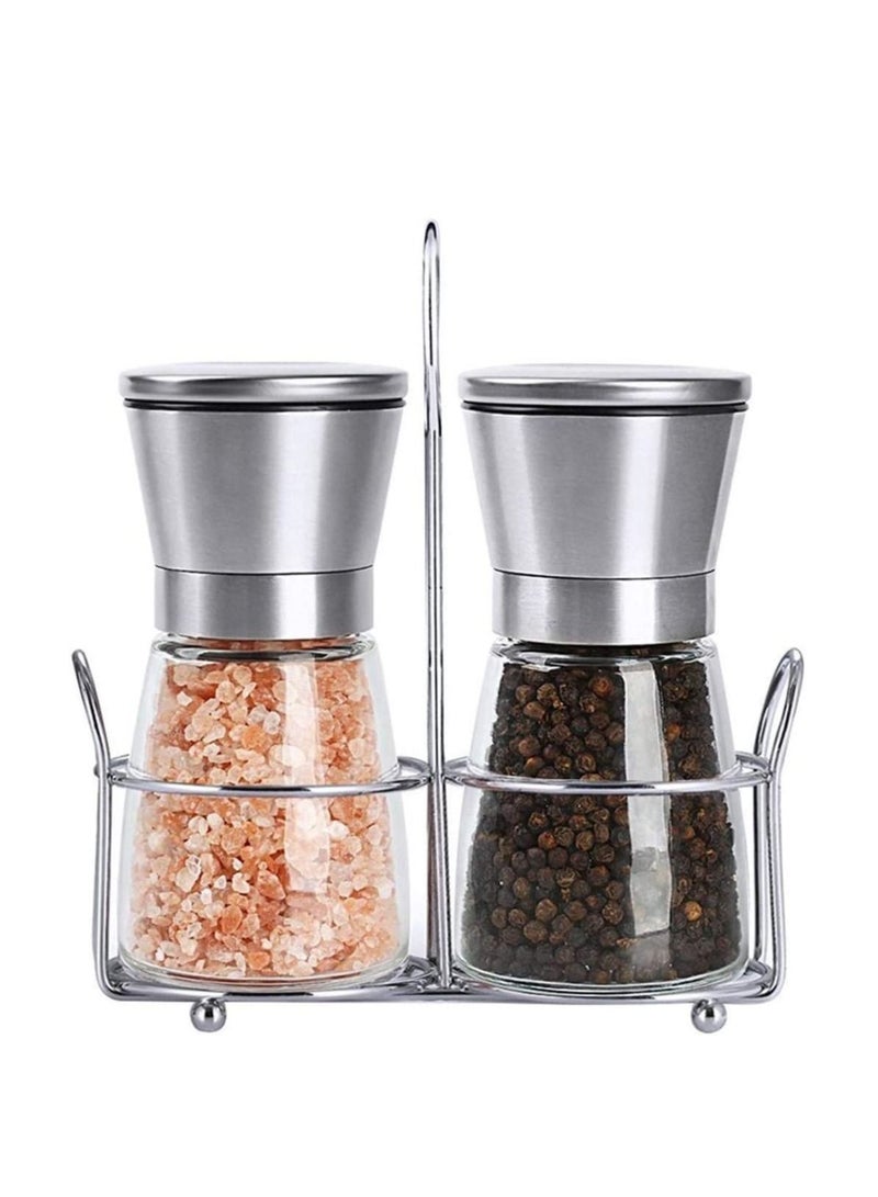 Excellence Set Of Salt And Pepper Grinder 2 Pack Shakers with Stand Stainless Steel Spice Mill For Adjustable Coarseness - Image 1