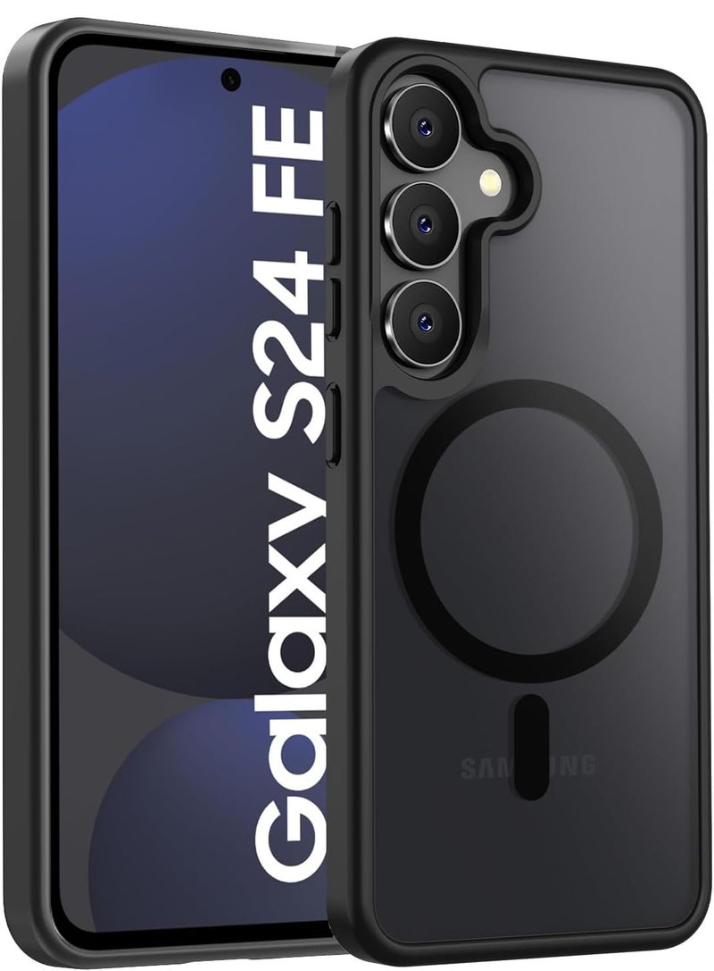 Elzzi حافظة مغناطيسية مصممة لهاتف سامسونج S24 Fe 5G غلاف خلفي شفاف غير لامع من PC + TPU [متوافقة مع MagSafe] حافظة هاتف مضادة للخدش (أسود) - Image 1