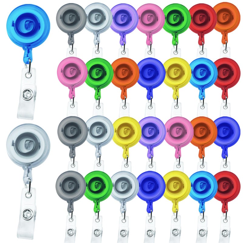 KAKAMINA 30 Pack Frosted Retractable Badge Reels with 24" Cord, ID Badge Holders Clips for Work, Office, Hospital, Events (Frosted Transparent) - Image 1