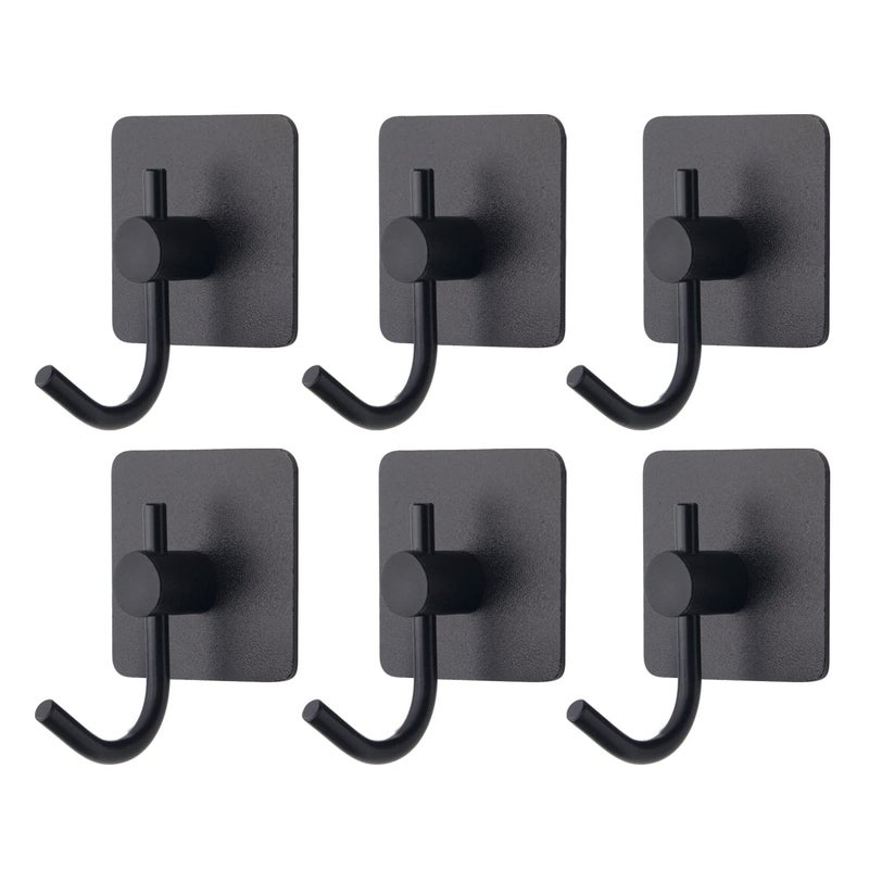 VAEHOLD 6 Pack Adhesive Wall Hooks, Heavy Duty Sticky Holder Aluminum Towel Hooks for Hanging Coat, Hat, Key, Clothes, Closet Hook Wall Mount for Kitchen, Bathroom, Office (Black) - Image 1
