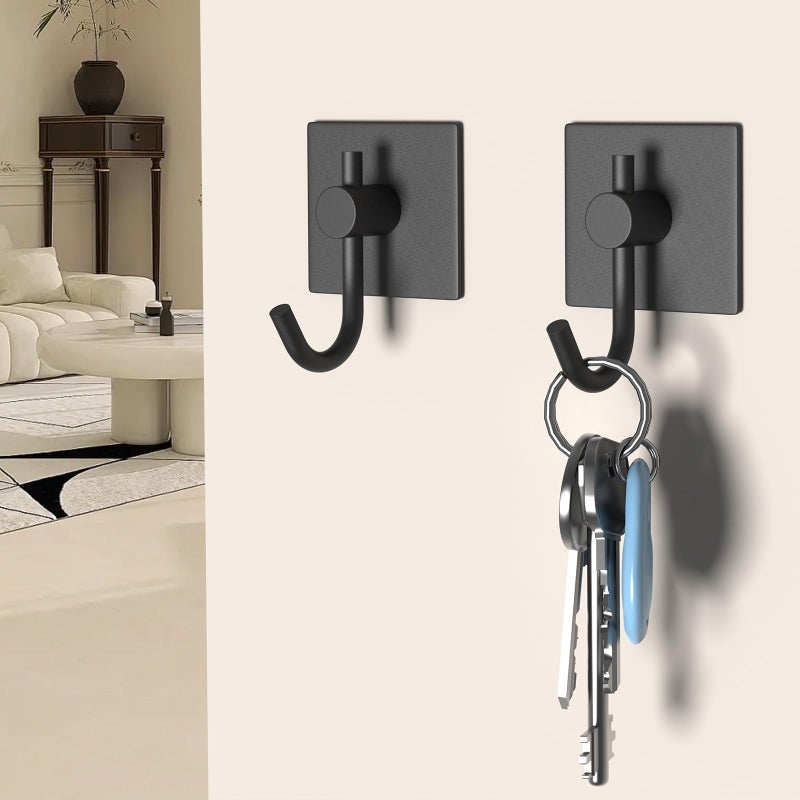 VAEHOLD 6 Pack Adhesive Wall Hooks, Heavy Duty Sticky Holder Aluminum Towel Hooks for Hanging Coat, Hat, Key, Clothes, Closet Hook Wall Mount for Kitchen, Bathroom, Office (Black) - Image 3