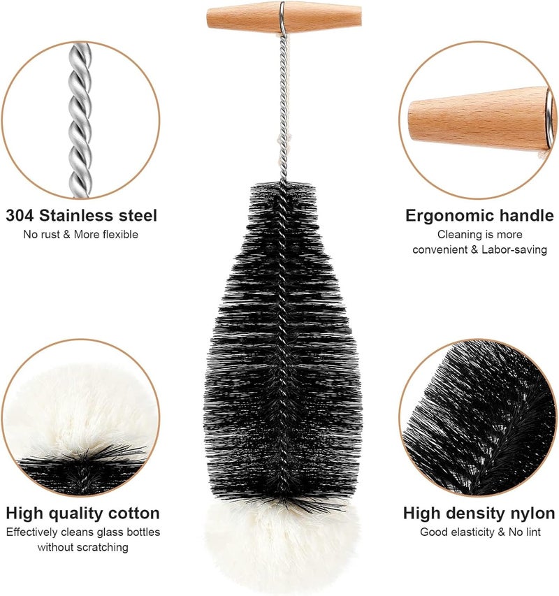 KASTWAVE Cleaning Bottle Brush, Bottle Brush Cleaning Set for cleaning Narrow Neck glass pipe, Wine Glass, Tea Coffee Cup, Sports Water Bottles, Kettle Brush, Straw brush, Tube and baby bottle brush(4 Pack) Upgraded classic design - Image 2