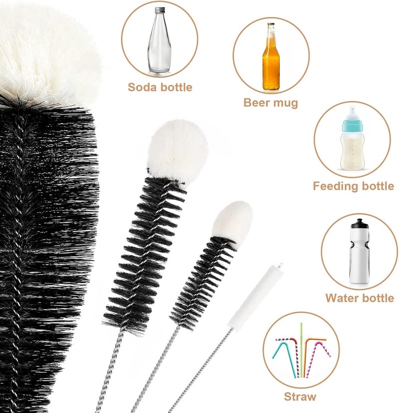 KASTWAVE Cleaning Bottle Brush, Bottle Brush Cleaning Set for cleaning Narrow Neck glass pipe, Wine Glass, Tea Coffee Cup, Sports Water Bottles, Kettle Brush, Straw brush, Tube and baby bottle brush(4 Pack) Upgraded classic design - Image 4