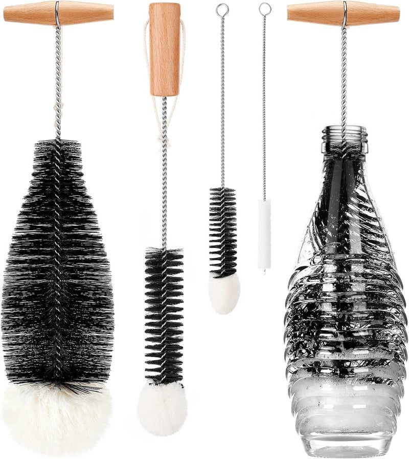 KASTWAVE Cleaning Bottle Brush, Bottle Brush Cleaning Set for cleaning Narrow Neck glass pipe, Wine Glass, Tea Coffee Cup, Sports Water Bottles, Kettle Brush, Straw brush, Tube and baby bottle brush(4 Pack) Upgraded classic design - Image 1