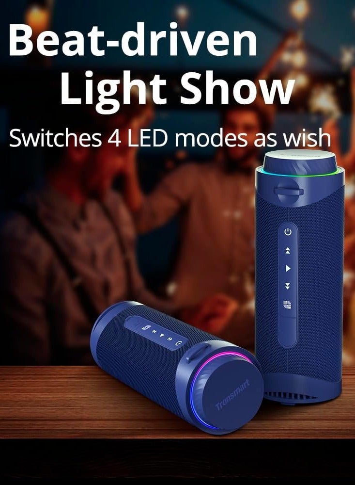 Tronsmart T7 30W Bluetooth Speaker, Portable Wireless Speaker with LED Lights Stereo Sound IPX7, AUX, Micro SD,TF Card (Blue) - Image 4