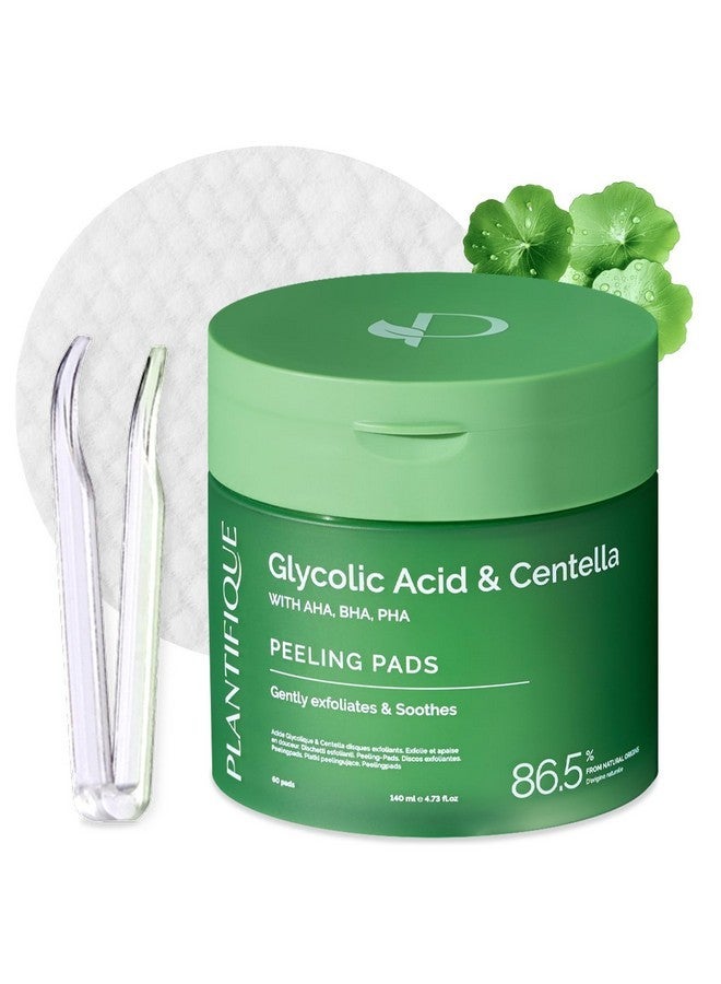 PLANTIFIQUE Korean Glycolic Acid Pads with CICA, 60 Pcs - AHA, BHA, PHA Face Exfoliating Formula for Gentle Skin Renewal - Toner Pads for Cleansing All Skin Types - Refillable Container - Image 1