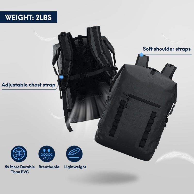 Haimont Waterproof 30L Rolltop Backpack, Lightweight TPU Rolltop Dry Bags Back Pack with Laptop Pocket for Men Women Kayak, Outdoor Camping, Boating, Black - Image 5