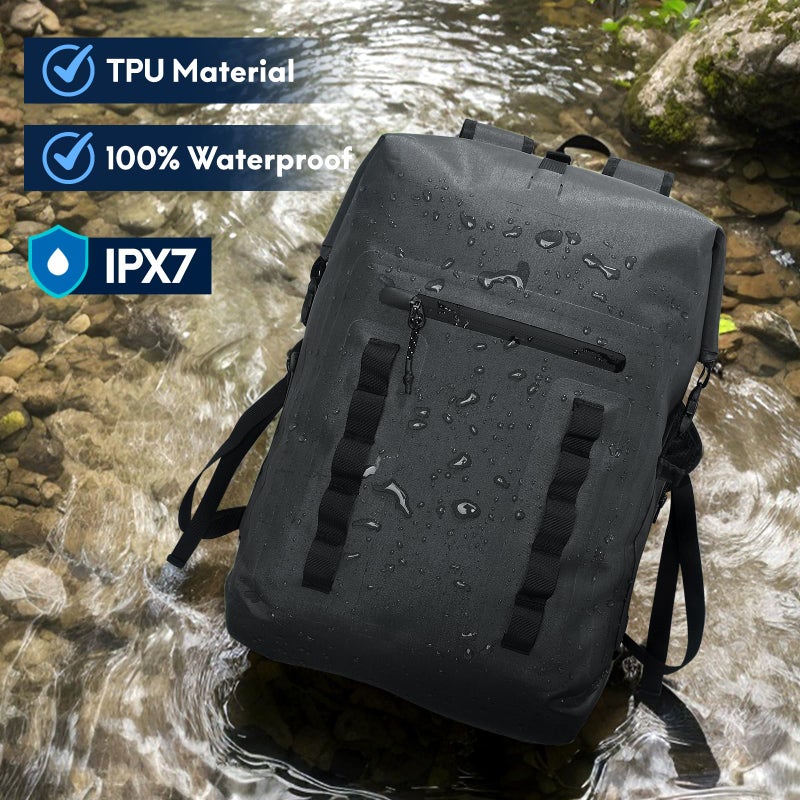 Haimont Waterproof 30L Rolltop Backpack, Lightweight TPU Rolltop Dry Bags Back Pack with Laptop Pocket for Men Women Kayak, Outdoor Camping, Boating, Black - Image 2
