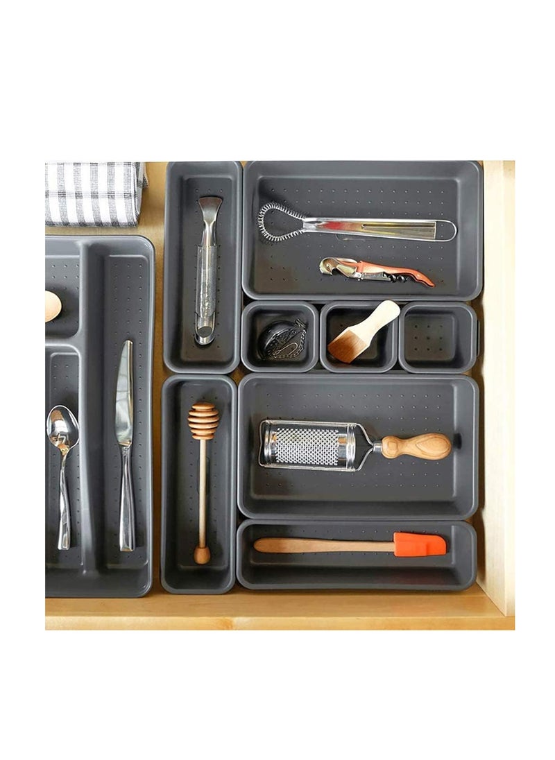 Generic - Plastic Divided Interlocking Cutlery Drawer Desk Organizer Kit With Multi Shapes Set Of 8 Piece.Random colors - Image 1