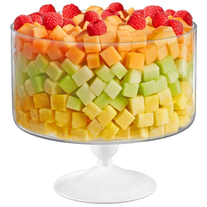 EUROPEAN LARGE 170 OZ TRIFLE BOWL GLASS TRIFLE BOWL ON WHITE PEDESTAL 5 QUARTS 95 INCH ROUND SERVING BOWL DECORATION DISH LAYERING CAKE PLATE DISPLAY STAND FOR DESSERT FRUIT SALAD