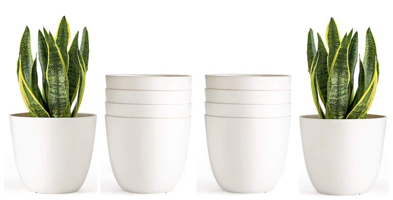 Alexvyan Imported 17 Cm Long Plastic (100% Virgin Plastic) Fashionable Fade Free Flower Plant Pot for Garden Balcony Terrace-Length 17 Cm Top 17 Cm Bottom 10 Cm (10 Pcs - White Flower Pot) - Image 1