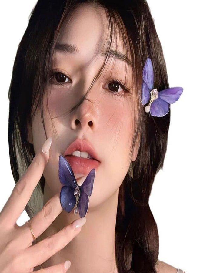 ASTRQLE 2 Pcs Premium Glitter Butterfly Hair Clips Cute Butterfly Hair Barrettes Clamps Headwear Hair Accessories for Women Girls(Purple) - Image 1