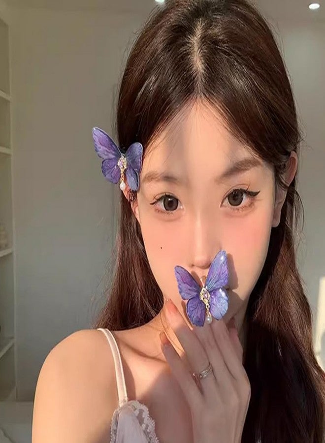 ASTRQLE 2 Pcs Premium Glitter Butterfly Hair Clips Cute Butterfly Hair Barrettes Clamps Headwear Hair Accessories for Women Girls(Purple) - Image 3