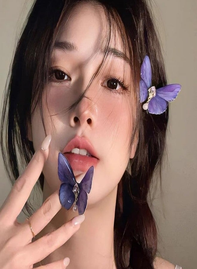 ASTRQLE 2 Pcs Premium Glitter Butterfly Hair Clips Cute Butterfly Hair Barrettes Clamps Headwear Hair Accessories for Women Girls(Purple) - Image 4