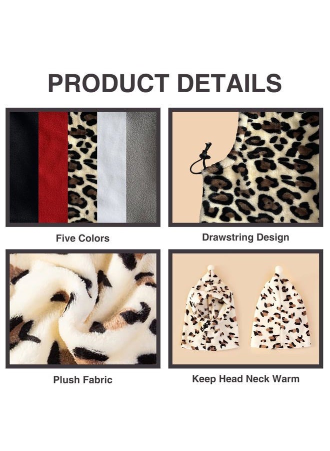 HOKABLE 2 Pcs Dog Hat, Leopard Flannel Hat Pet Christmas Winter Warm Caps Cute Accessories Neck Ear Warmer Pullover Hood Warm Scarf, Calming Dog Hood for Small Medium Large Dogs (Leopard M) - Image 3