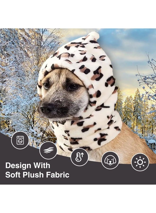 HOKABLE 2 Pcs Dog Hat, Leopard Flannel Hat Pet Christmas Winter Warm Caps Cute Accessories Neck Ear Warmer Pullover Hood Warm Scarf, Calming Dog Hood for Small Medium Large Dogs (Leopard M) - Image 5