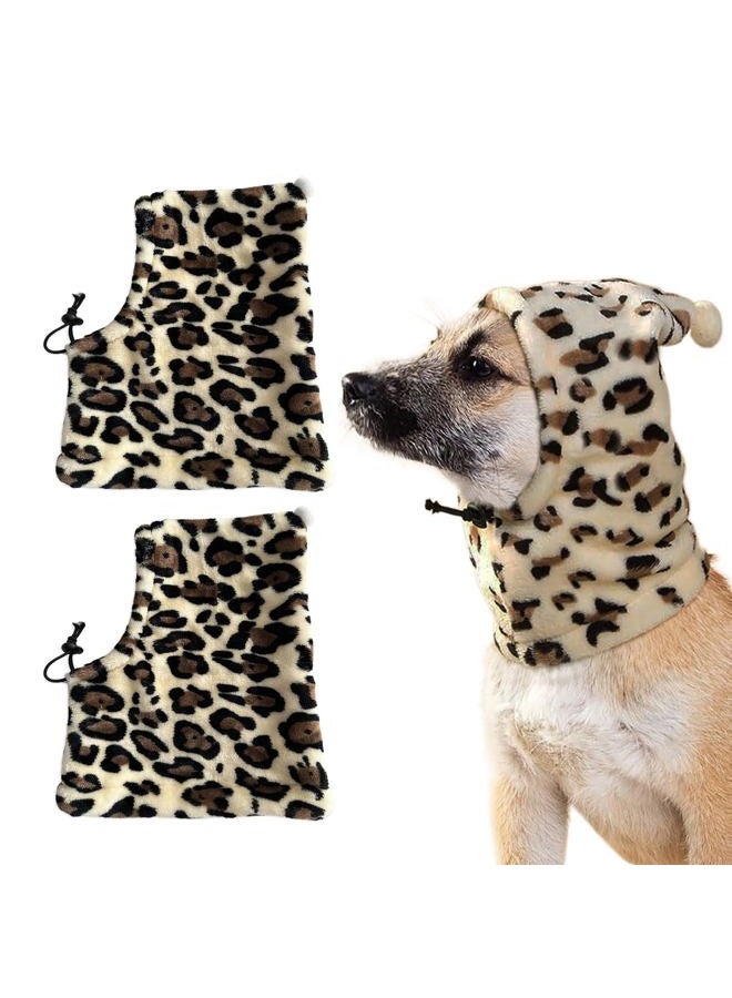 HOKABLE 2 Pcs Dog Hat, Leopard Flannel Hat Pet Christmas Winter Warm Caps Cute Accessories Neck Ear Warmer Pullover Hood Warm Scarf, Calming Dog Hood for Small Medium Large Dogs (Leopard M) - Image 1