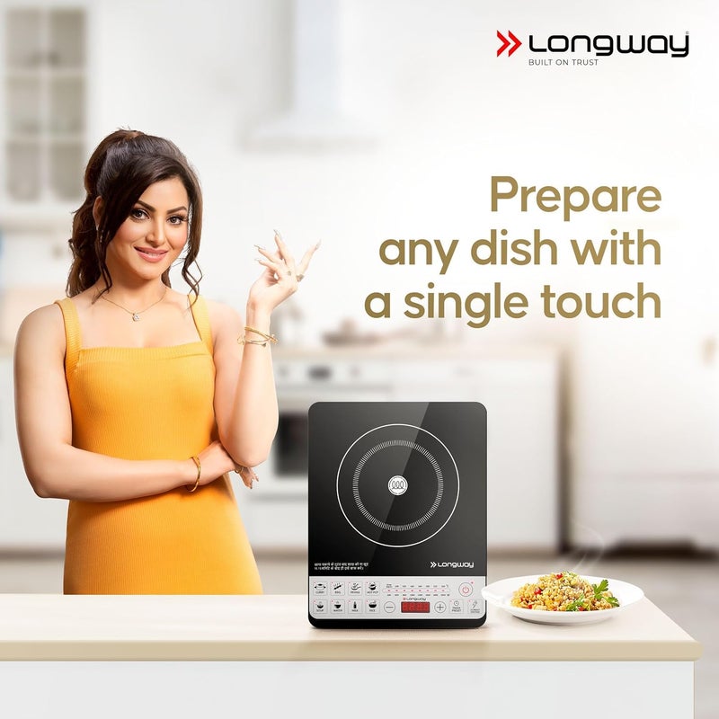 LONGWAY طباخ كهربائي كوك برو IC 2000 واط مع إيقاف تلقائي وحماية من الحرارة الزائدة مع 8 أوضاع طهي ومعتمد من BIS | ضمان لمدة 2 سنوات (أسود، زر ضغط) - Image 2