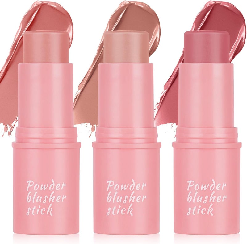 3 in 1 Cream Blush Stick 3 Pcs Cream Contour Stick for Cheeks Lips Eyes Long Lasting Waterproof Lightweight Blusher Stick Moisturize and Blendable Blushers for Women Girls Cheeks Makeup
