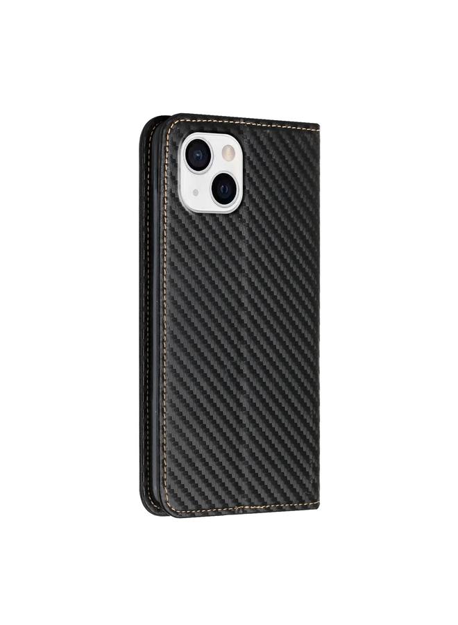 S-TOP Case For iPhone 15 Plus Carbon Fiber Texture Flip Holder Leather Phone Case - Image 3