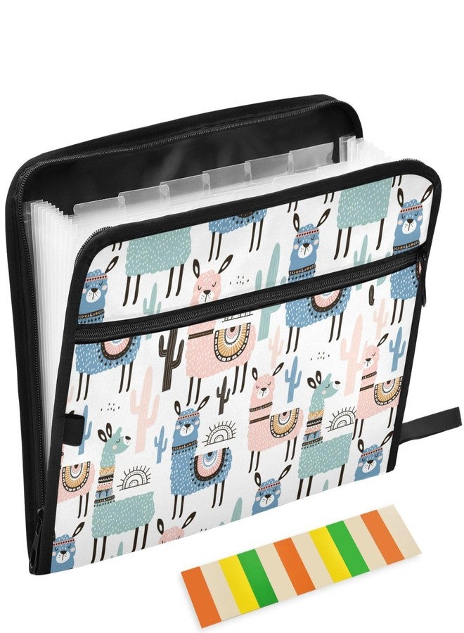 ZZKKO Cartoon Cute Alpaca 13 Pockets Expanding File Folder with Sticky Labels Accordion File Folder Document Organizer Letter Size A4 Papers Expandable File Keeper - Image 1