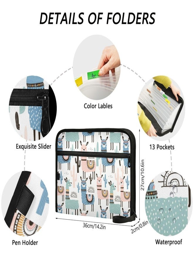 ZZKKO Cartoon Cute Alpaca 13 Pockets Expanding File Folder with Sticky Labels Accordion File Folder Document Organizer Letter Size A4 Papers Expandable File Keeper - Image 3