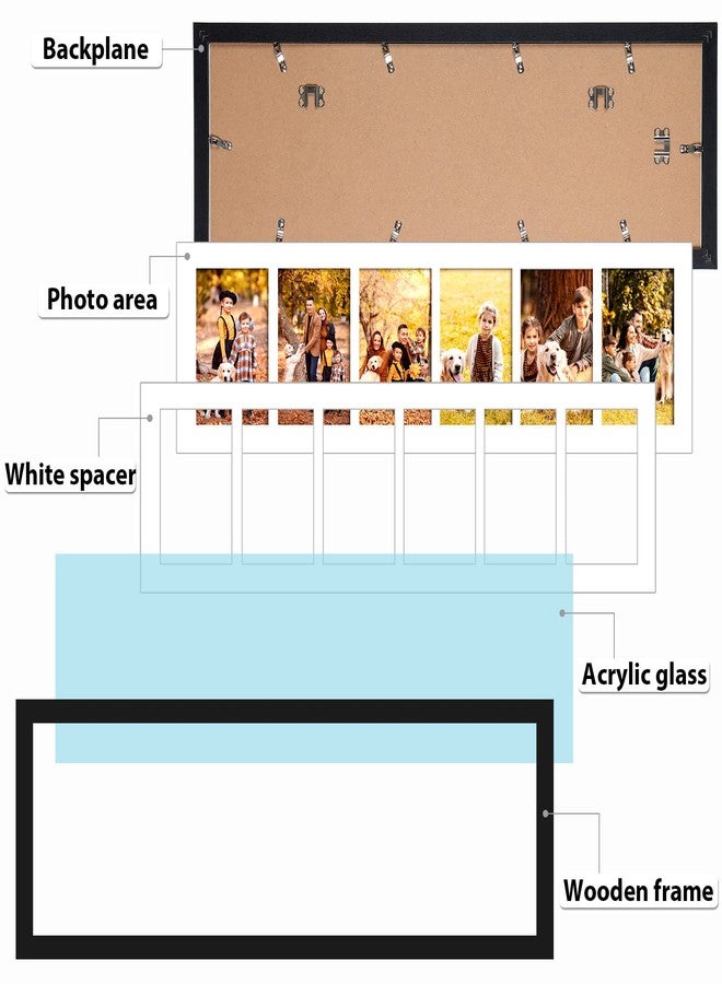 Chunful 2 Pcs 28.4 x 9.5 Inch Black Collage Picture Frames Wall Hanging Long Multiple 4 x 6 Inch Wood Picture Frame 6 Opening Multi Photo Framework Acrylic Screen Horizontal Vertical Decor (Black) - Image 4