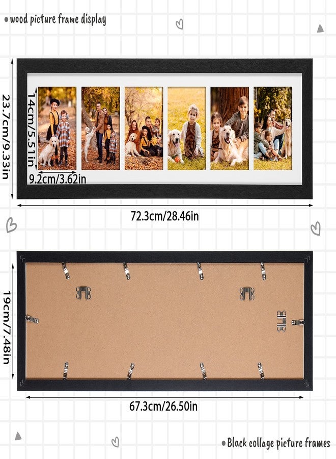 Chunful 2 Pcs 28.4 x 9.5 Inch Black Collage Picture Frames Wall Hanging Long Multiple 4 x 6 Inch Wood Picture Frame 6 Opening Multi Photo Framework Acrylic Screen Horizontal Vertical Decor (Black) - Image 3