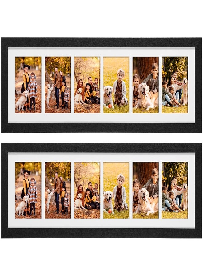 Chunful 2 Pcs 28.4 x 9.5 Inch Black Collage Picture Frames Wall Hanging Long Multiple 4 x 6 Inch Wood Picture Frame 6 Opening Multi Photo Framework Acrylic Screen Horizontal Vertical Decor (Black) - Image 1