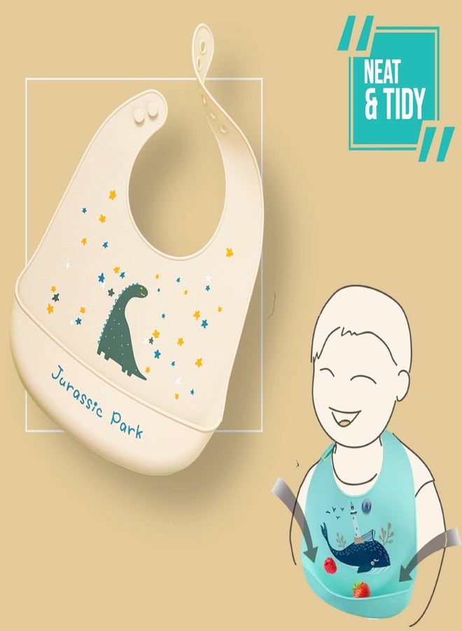 GUCHIGU Waterproof Silicone Baby Bib for Feeding Babies and Toddlers, Unisex Silicon Baby Feeding Bibs for Infants and Toddlers 4M to 4Yr Cute Printing with Rice Pocket (BB2027S, 1Pc) - Image 5