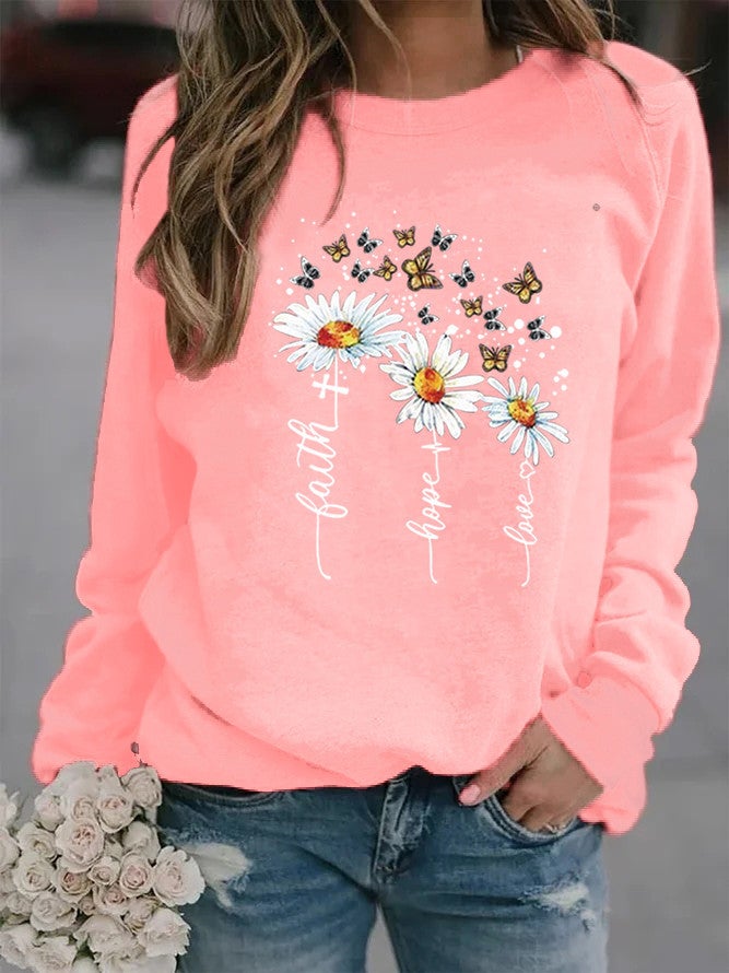 Animal Print Round Neck Womens Sweatshirt Pink without hat