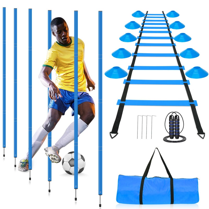 HOTOOLME Soccer Agility Training Poles Set Includes 6 Agility Poles 20ft Agility Ladder 10 Soccer Cones Jump Rope for Speed Training Soccer Training Basketball Athletes