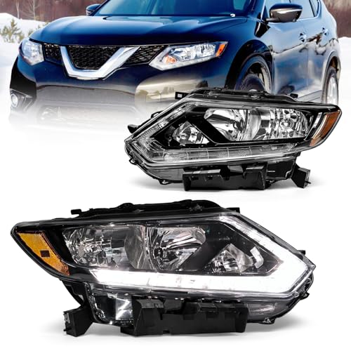 ADCARLIGHTS Headlight Assembly for 2014 2015 2016 Nissan Rogue Clear Lens Black Housing with Amber Reflector Headlamp Replacement Left and Right PairOnly Fits Models with HalogenWO Bulbs - Image 1