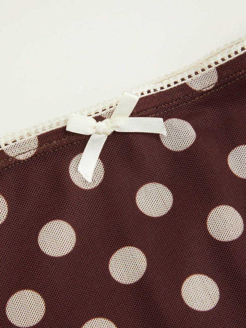 CIDER Womens Polka Dot Midi Skirt Vintage Bowknot Sheer Mesh Ruffle Hem Retro Fashion Going Out Casual Skirt Trendy Coffee - Image 3