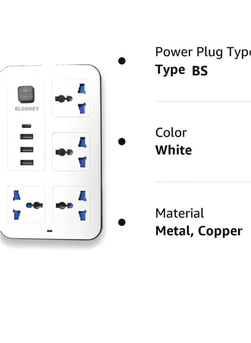 شريط طاقة بسلك تمديد بطول 3 أمتار مزود بـ 4 مقابس عالمية ومنفذي USB - Image 5