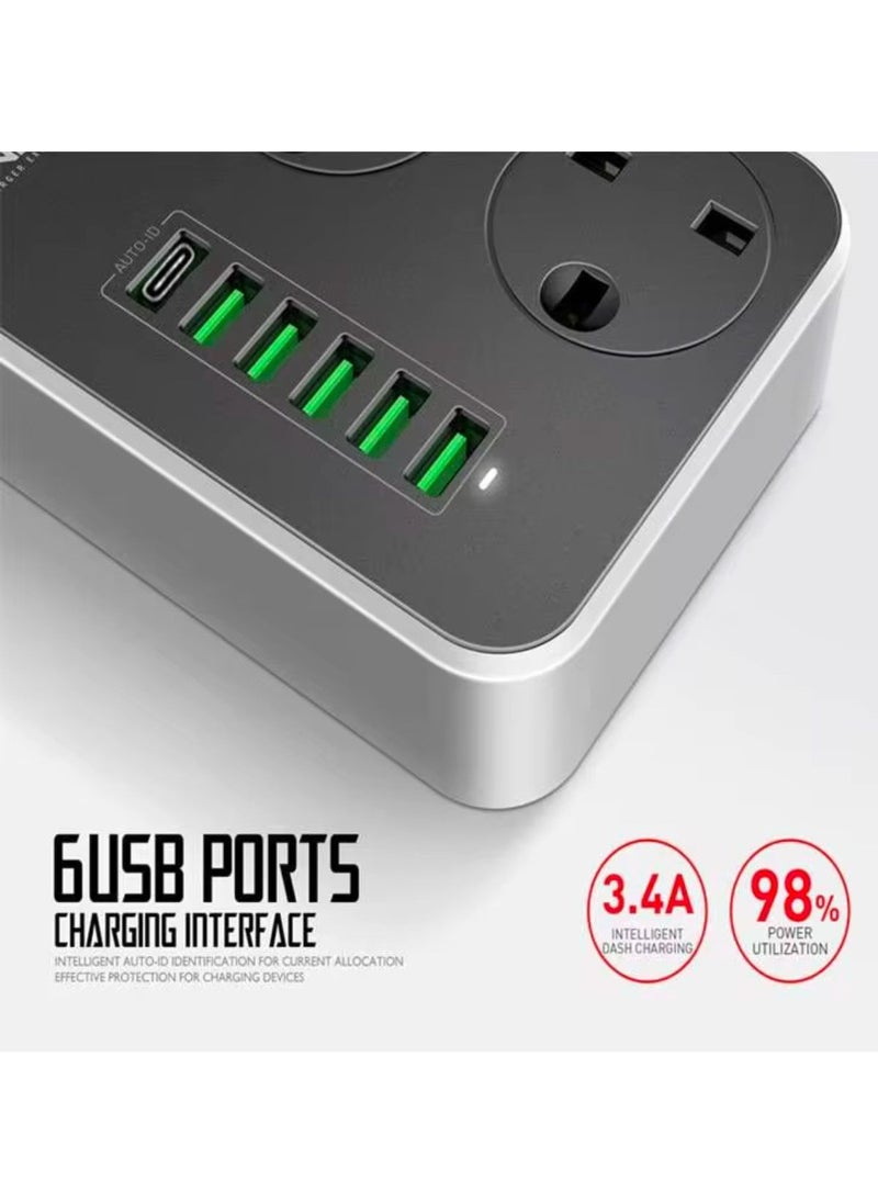 Generic Extension Cord Electricity Connection 5m 3 Power Sockets 5 USB 1 Type-C Compatible With All Devices (Black/White)  - Image 3