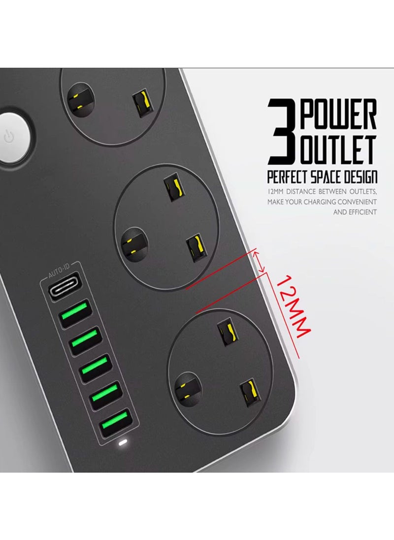 Generic Extension Cord Electricity Connection 5m 3 Power Sockets 5 USB 1 Type-C Compatible With All Devices (Black/White)  - Image 4
