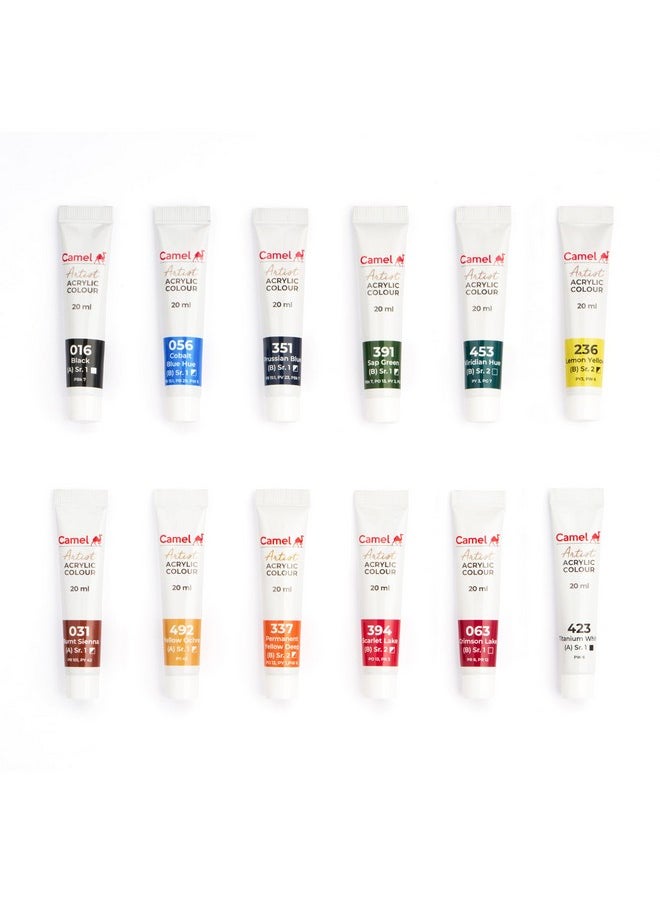 camel - Camel Acrylic Color Box-20Ml Tubes,12 Shades,Multicolour - Image 1