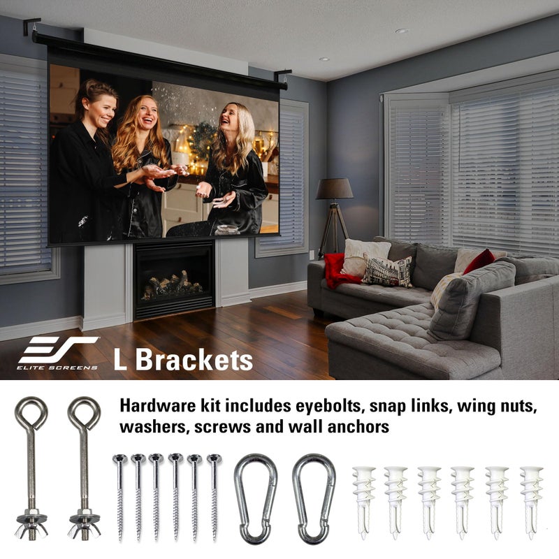 Elite Screens شاشة بروجكتور إليت سكرين 6 بوصة سوداء مع حوامل على شكل حرف L، هيكل معدني ملحوم مفرد، تركيب على الحائط أو السقف - يشمل الخطافات والأدوات، الطراز: ZVMAXLB6-B - Image 3