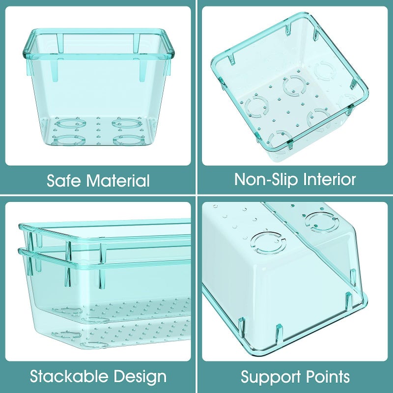 WOWBOX 25 PCS Plastic Drawer Organizer Set, 4 Sizes Desk Drawer Divider Organizers and Storage Bins for Makeup, Jewelry, Gadgets for Kitchen, Bedroom, Bathroom, Office, Sea Blue - Image 3