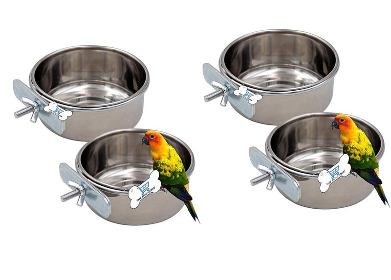 THE DDS STORE Bird Feeding Dish Cups, Parrot Food Bowl Holder-Stainless Steel Coop Cup, Bird Cage Water Bowl for Parakeet African Greys Conure Cockatiels Lovebird Budgie Chinchilla (500.ml Clamp Pack of 4) - Image 1