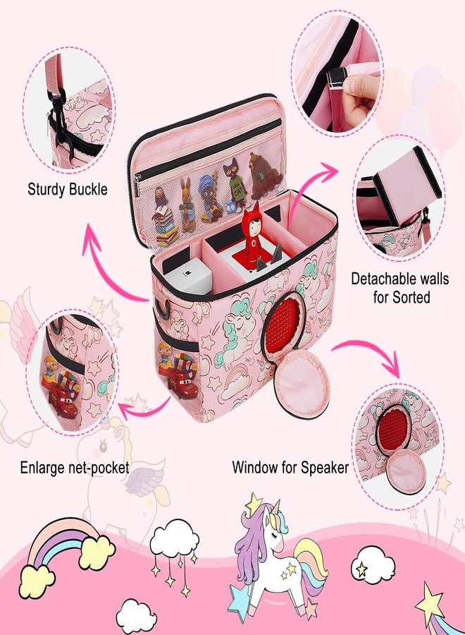 Ciseret Portable Carrying Case for Toniebox Starter Set and Accessories - Compatible Travel Bag for Tonies Figure Characters Charging Station Headphones -Girls Kids Pink Unicorn Tonie Box Carry Case - Image 2