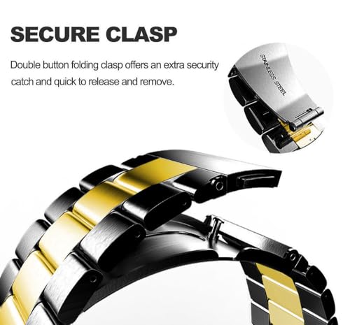 DEALELE Bands Compatible with Samsung Galaxy Watch 7 / FE / 6/6 Classic / 5/5 Pro / 4/4 Classic/Galaxy 3 41mm, 20mm Stainless Steel Metal Replacement Strap for Women Men (Black/gold) - Image 3